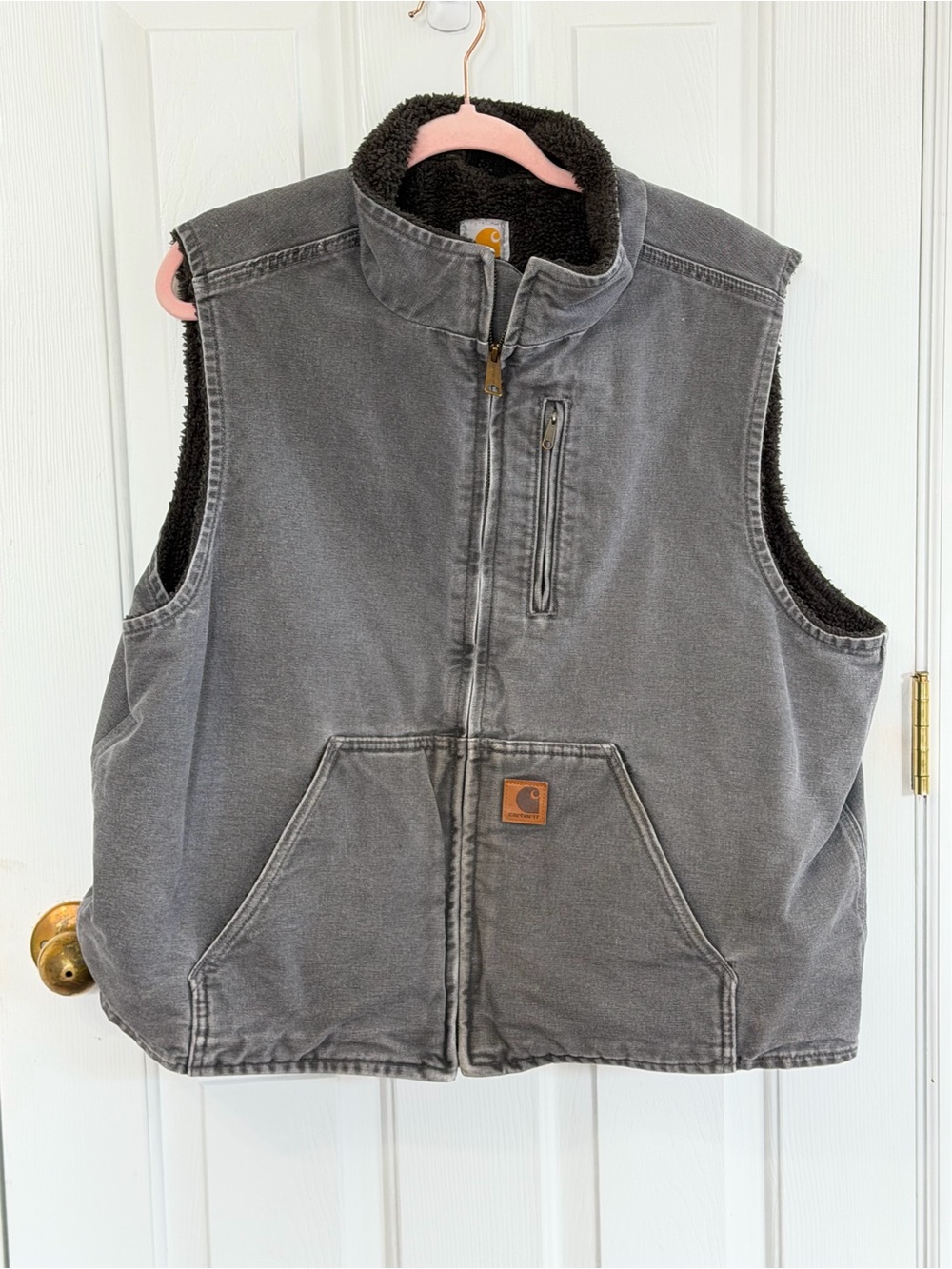 Vintage Carhartt Sherpa XL Canvas Trucker Work Farm Western Cowboy Vest